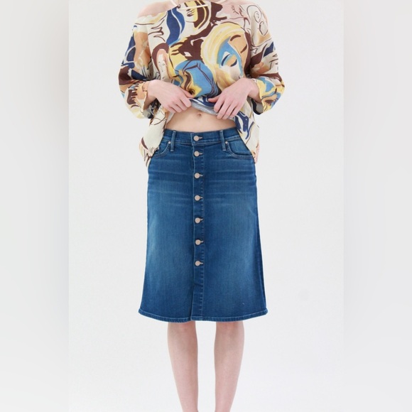 MOTHER High Waist Button Midi Skirt in Blue Moon Sz 26 (14) - Picture 3 of 9